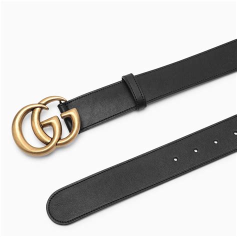 cintura gucci nera e oro g girata|Cintura con Incrocio GG Tondo in pelle nera .